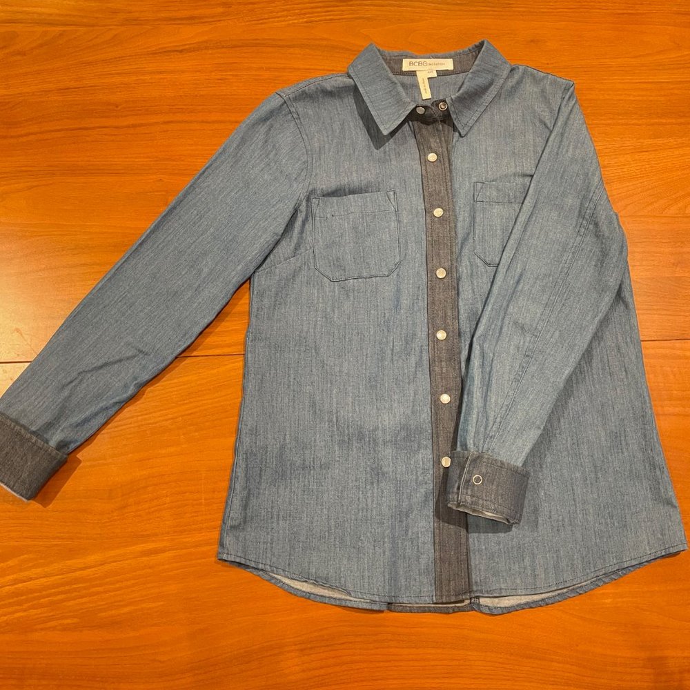 BCBGeneration two-toned denim button down shirt